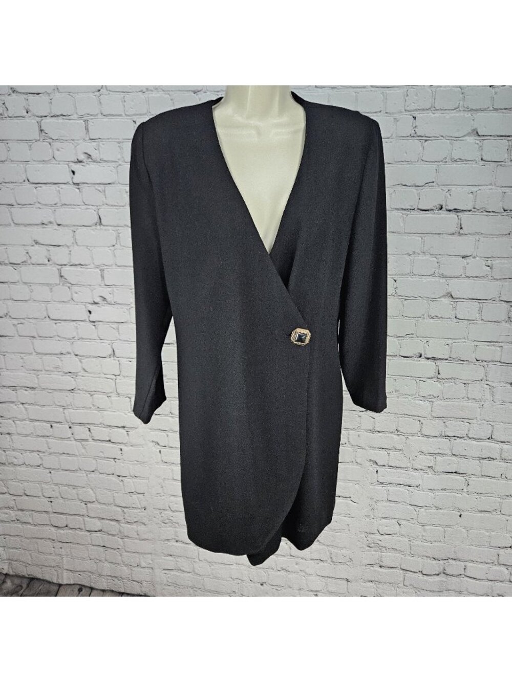 VTG Dirasta New York Black Wrap Buttoned Collarless Lined Short Dress Small